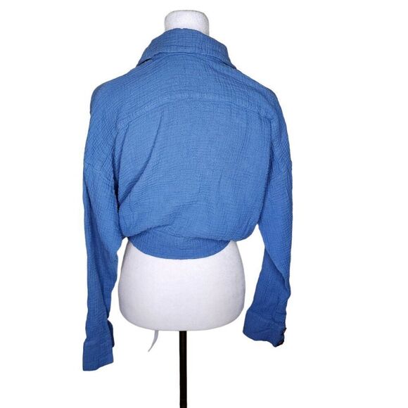 Free People Blouse Top Blue Sunstreaks Boho Casual Tie Front Shirt Womens XS - Picture 3 of 7